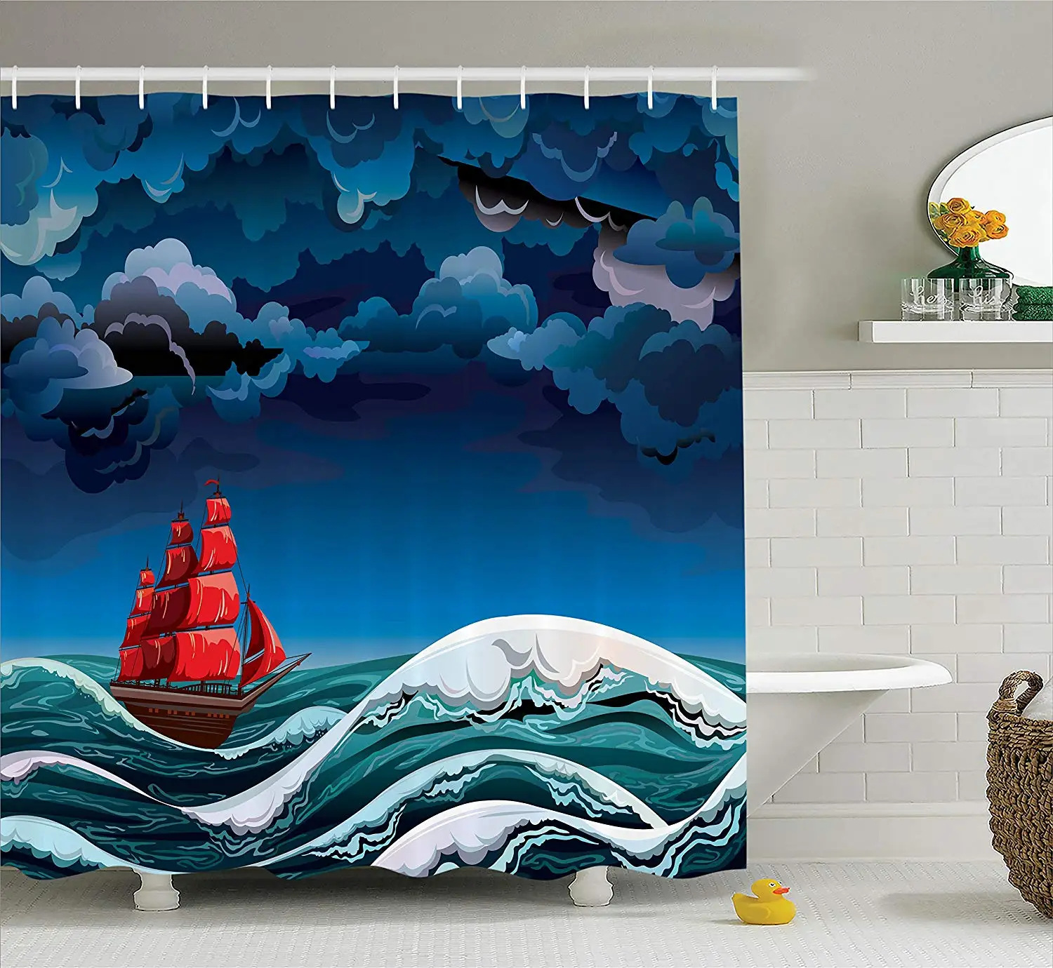 Морская занавеска для душа винтажный корабль парусный спорт в бурную погоду