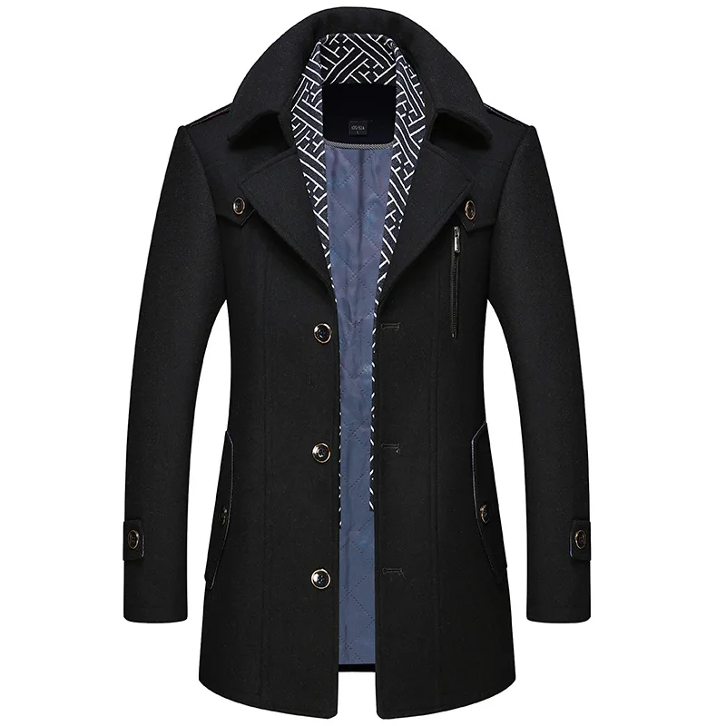 Men Coat Wool Overcoat Fashion Turn Collar Warm Male Coat Jackets Woolen Mens Coats Blends Scarf Casual Outwear Single Breasted