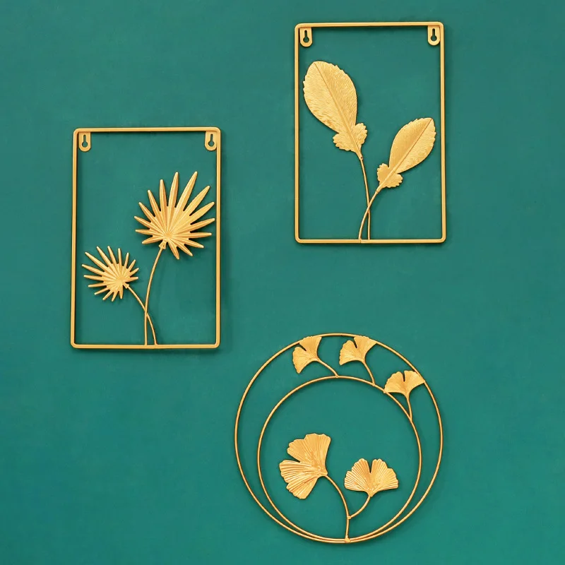 

2021 New Nordic Plant Metal Leaf Home Decor Golden Creative Background Mural Ornaments Living Room Bedroom Room Wall Decoration