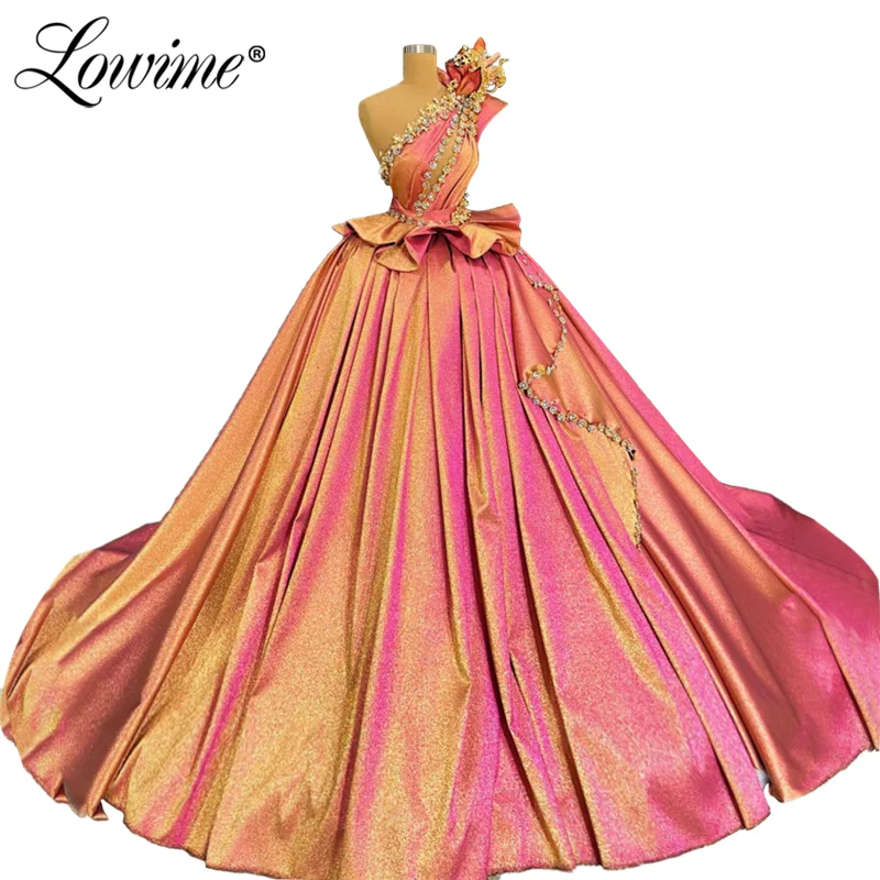 Puffy Long Prom Dresses 2021 Newest A Line Muslim Evening Dress Middle East Women Party Gowns With Crystals Robe De Soiree Aibye