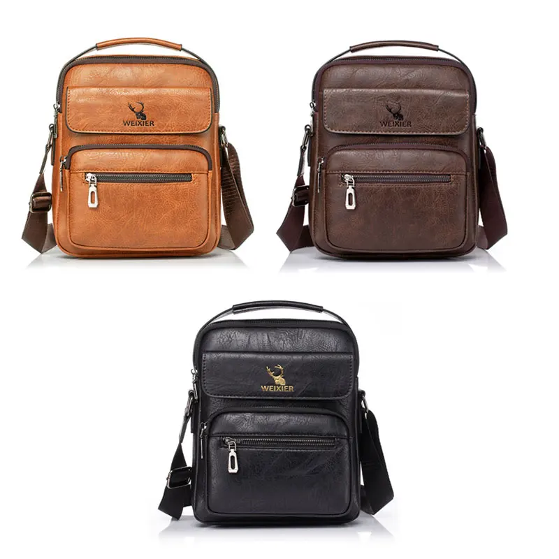

New Casual Men Shoulder Bag Vintage Crossbody Bags Quality Male Bags PU Leather Handbag Capacity Men Messenger Bags Tote Bag