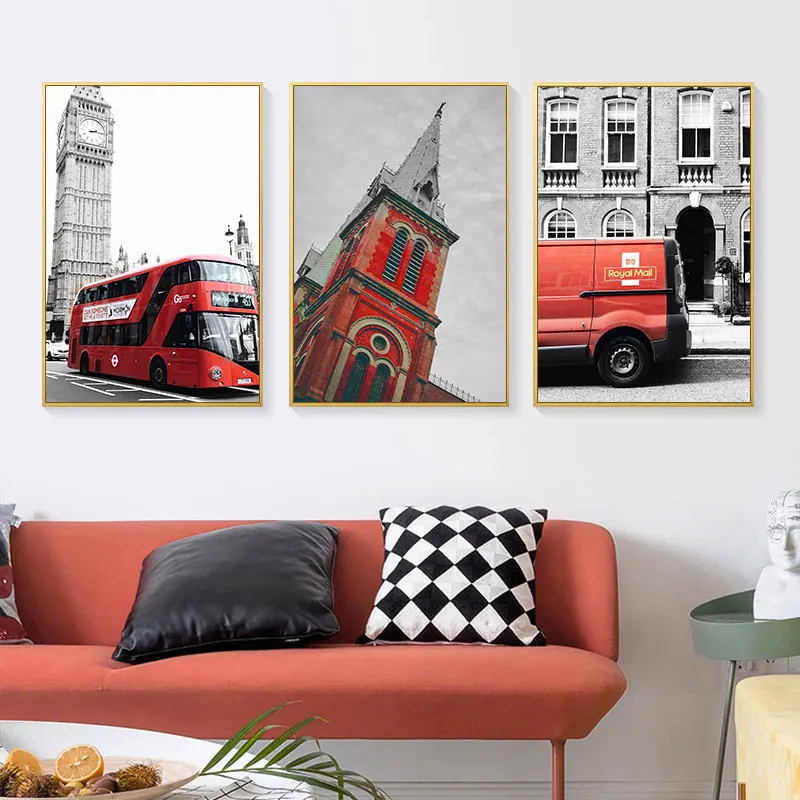 Принт Лондона знаменитое здание красный автобус автомобиль декоративные