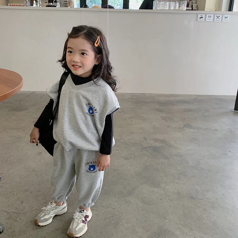 

MILA CHOU 2021 Autumn Baby Girls Clothing Set Toddler Boys Vest Set Brief Style Children Kids Two Colors Suit 2Pcs 2-8Y