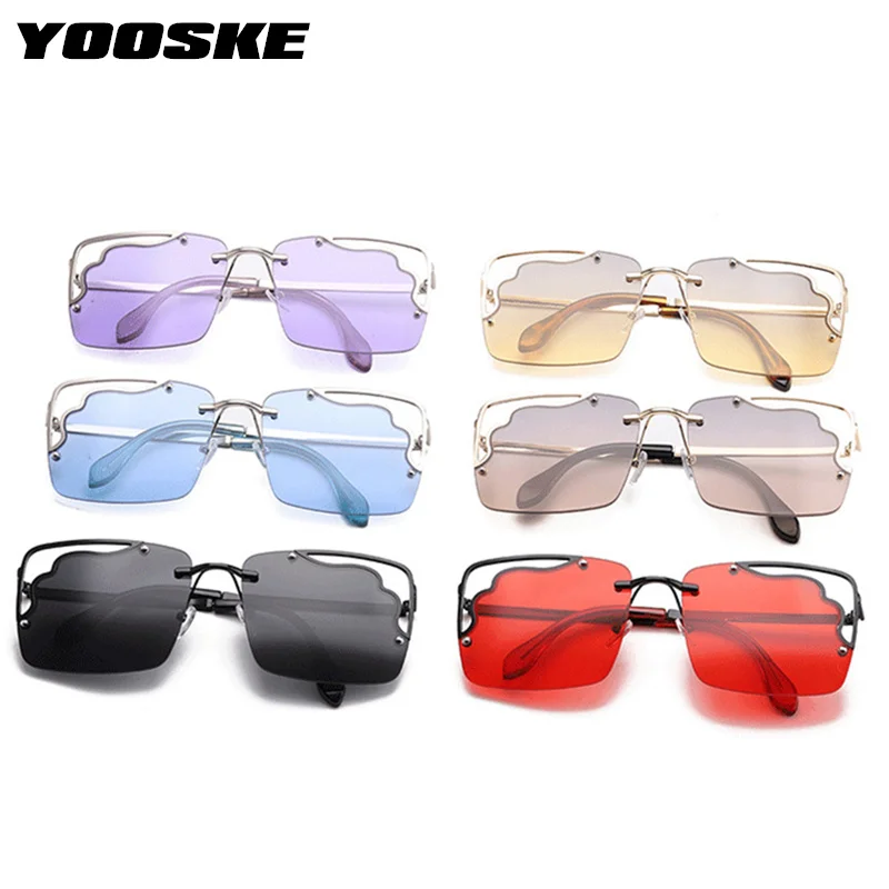 

YOOSKE Women Fashion Square Sunglasses Men Brand Designer Vintage Sun Glasses Hollow Design Colorful Lens Shades UV400