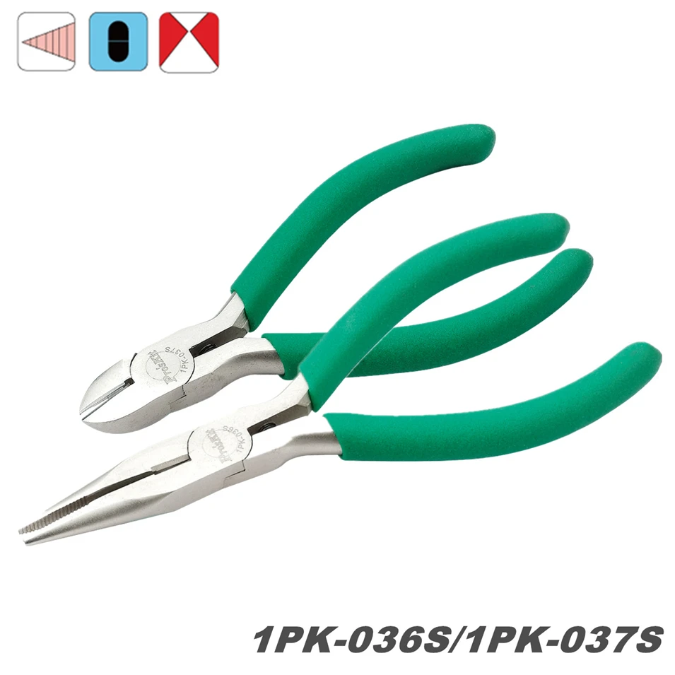 

Free Shipping ProsKit 1PK-036S Long Nose Plier (136mm) Non-slip Sharp nose pliers 1PK-037S Diagonal Cutting Plier (110mm)