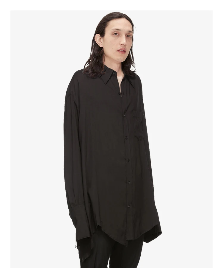 Черная свободная Асимметричная Большая рубашка с двойным воротником Мужская