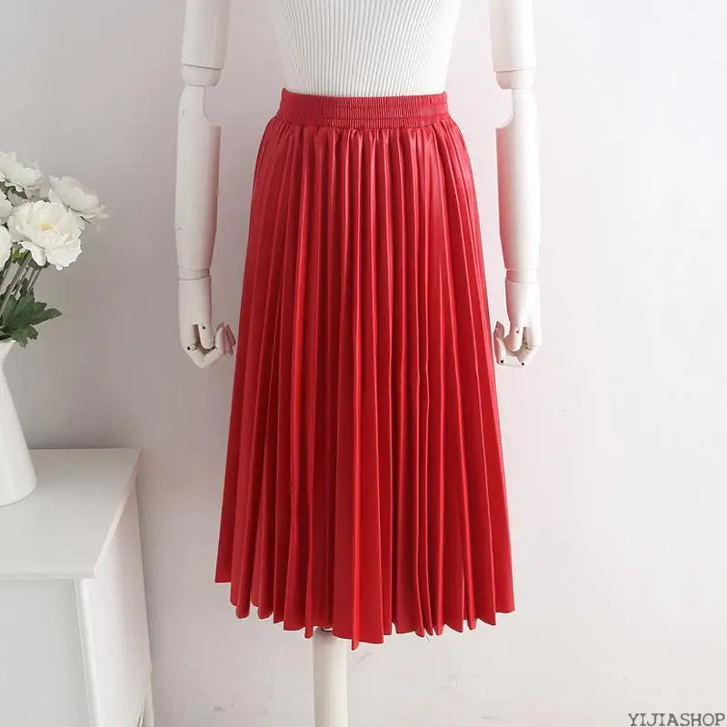 Новый год плиссе в гармошку юбка осень и зима новая кожаная высокая талия