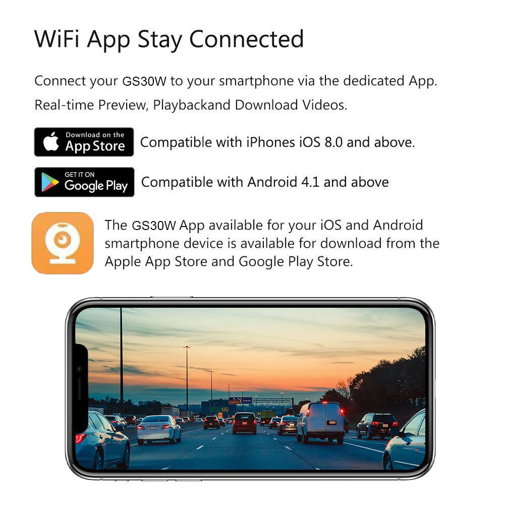 Видеорегистратор JWKG GS30W Wi-Fi Full HD 1080P G-датчик ночное видение угол обзора 170 градусов