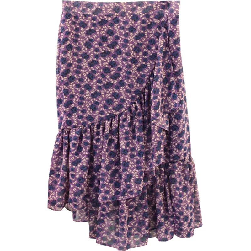 

New Sweet Purple Print Skirts Womens Korean Fashion Ruffles High Waist Mujer Faldas Spring Summer All Match Femme Jupe