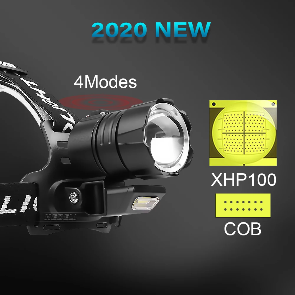 2020 Новый cob xhp100 мощный налобный фонарь светодиодный фонарик фара 18650