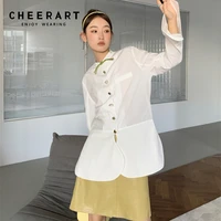 cheerart 2022 fashion women white designer shirt for women button up stand collared cute shirt high fashion fall spring clothes