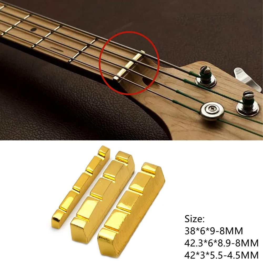 

4 String Slotted Brass Gold Plated Acoustic Guitar Nut And Bridge Saddle Electric Bass Guitar Nut 38/42mm Guitar Parts Gold