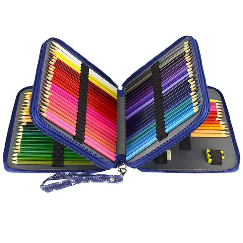 

PPYY-2pcs 120 Slots Colored Pencil Case Oxford Fabric Pen Case with Compartments Pencil Holder - Denim Floret & Bowknot
