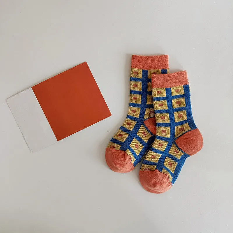 

Autumn Winter Children Socks Baby Toddler Matching Color Plaid Socks Cotton Double Needle Fashion Kids Socks for Boys Girls 1-8Y