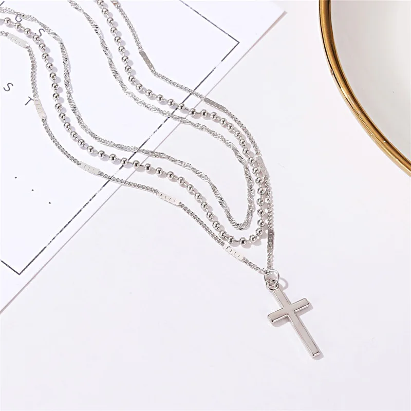 

Fashion Multilayer Cross Pendant Necklace For Women Gold Silver Color Statement Chokers Necklaces Party Birthday Bijoux Gift