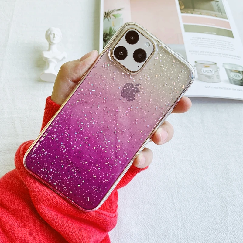 Мягкий силиконовый прозрачный чехол из ТПУ с градиентными блестками для iPhone 6 6s 7 8