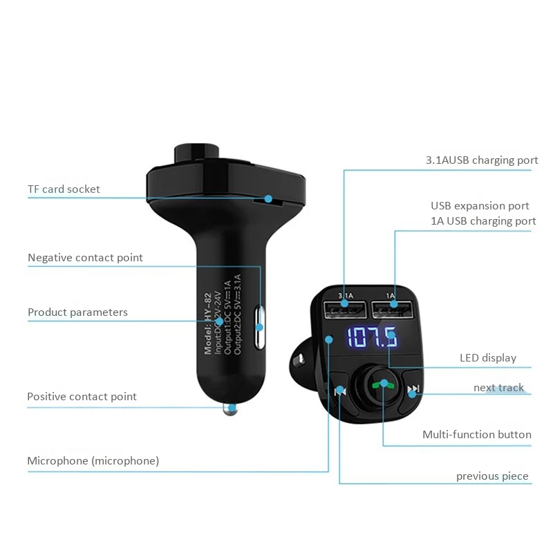 

FM Transmitter Aux Modulator Bluetooth Handsfree Car Kit Car o MP3 Player with Quick Charge Dual USB Car Charger
