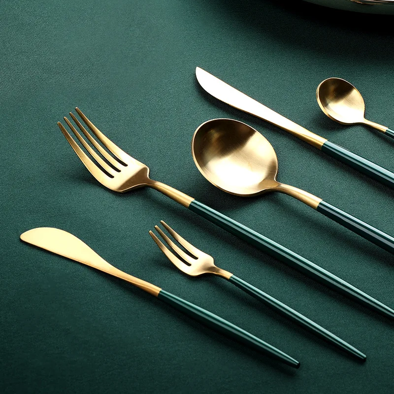 

European Fork Spoon Knife Flatware Tableware Dinner Sets Dishes Cutlery Set Reusable Conjunto De Talheres Home Decor BK50DS