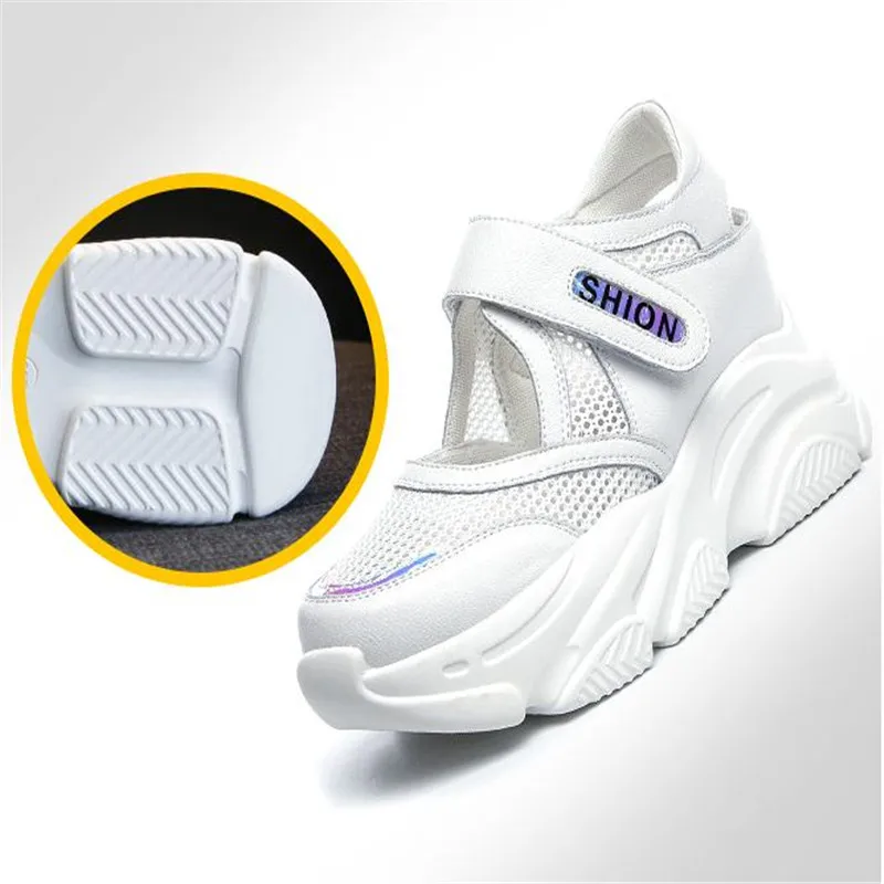 

2021 Summer Women Breathable Platform Casual Shoes Women Height Increased Vulcanized Shoes Thick Sole Zapatos Mujer Velcro