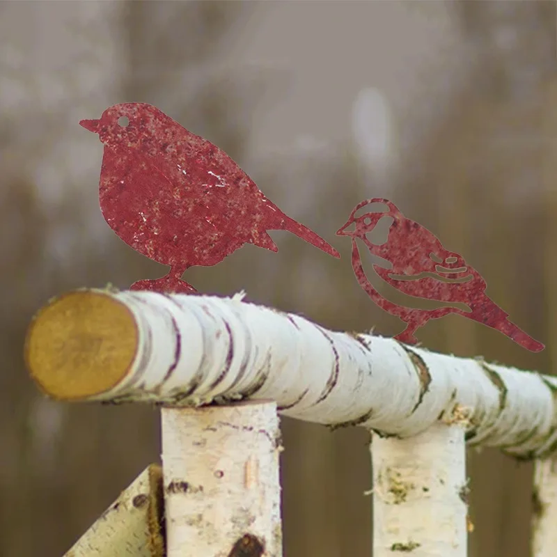 Ржавые металлические силуэты птиц декор для сада забора древесины Robin сталь