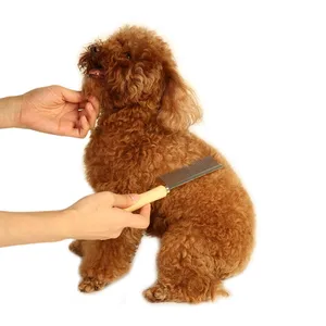 Щетка для чистки шерсти домашних животных, из нержавеющей стали, с деревянной ручкой, расческа для собак, кошек, для удаления узелков, товары для домашних животных