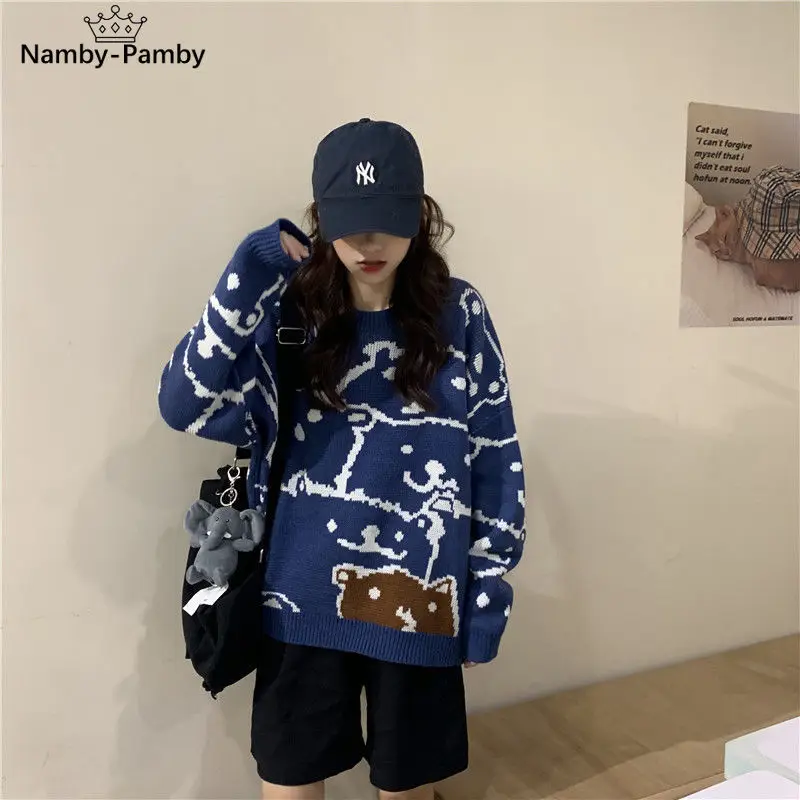 

ins Korean version of autumn and winter sweet pullover sweater women loose long sleeved sweater student base coat cotton jacket