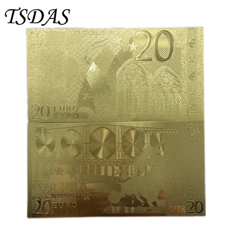 20 Euro 50 Евро европейская банкнота золото 999999 покрытием 24 K с изысканным дизайном и ручной работы 10 шт./партия - Цвет: 20 Euro