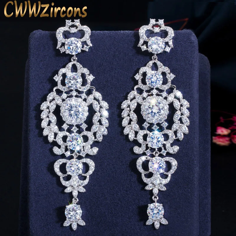 CWWZircons Роскошная длинная люстра с кубическим цирконием серебряные свадебные