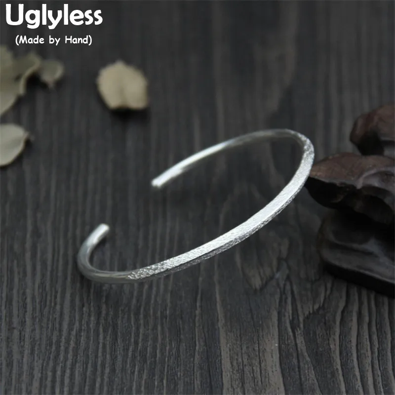 

Uglyless Real S 999 Silver Bangles for Women Fine Jewelry Simple Fashion Frosted Thin Bangle Adjustable Handmade Bijoux Korean