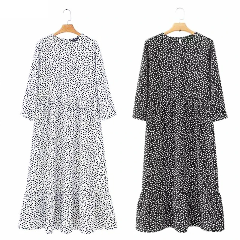 Новинка 2019 весеннее и осеннее Женское Платье макси с точечным принтом со