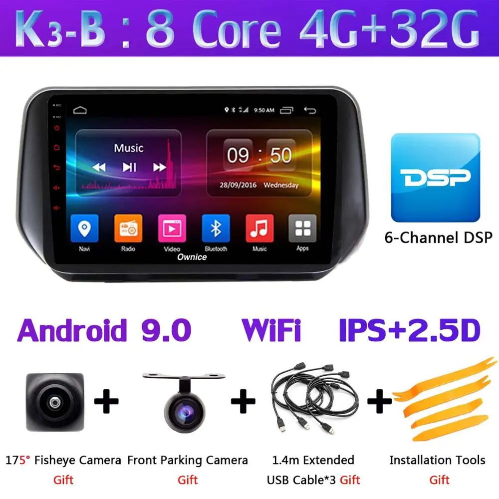 K3-B 1 din 360 ° камера Android 9,0 4+ 64G gps радио CarPlay DSP SPDIF Автомобильный мультимедийный плеер для hyundai Santa FE SantaFE XL - Цвет: K3-B