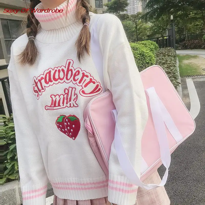 Теплый свитер Осень-зима японская кавайная водолазка вязаный пуловер корейский