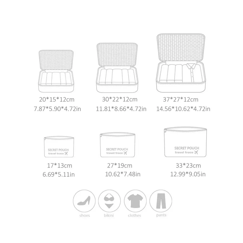 

6 Pcs/set Nylon Packing Cubes Set Travel Bag Organizer Large Capacity Travel Bags Hand Luggage Clothing Sorting Bolsa De Viaje