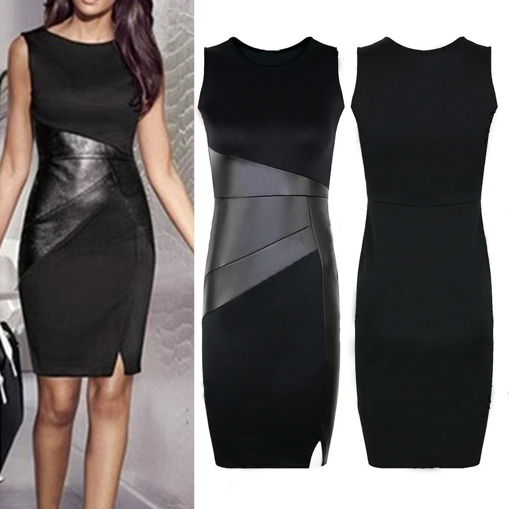 Модное женское лоскутное платье без рукавов с разрезом облегающее миди коктейльное вечернее для