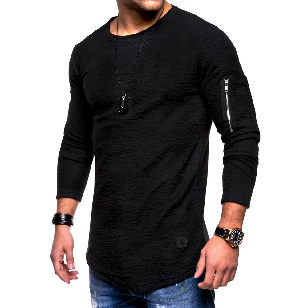 2020 New Fashion Men Shirts Long Sleeve Solid Color Zipper Pullovers Spring Autumn Men's Casual Streetwear Cotton O-Neck | Мужская