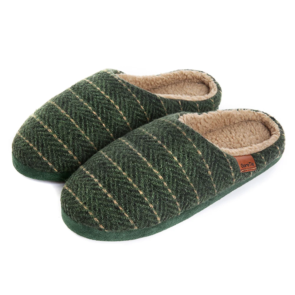 Мужские плюшевые домашние тапочки с эффектом памяти винтажные полосатые без