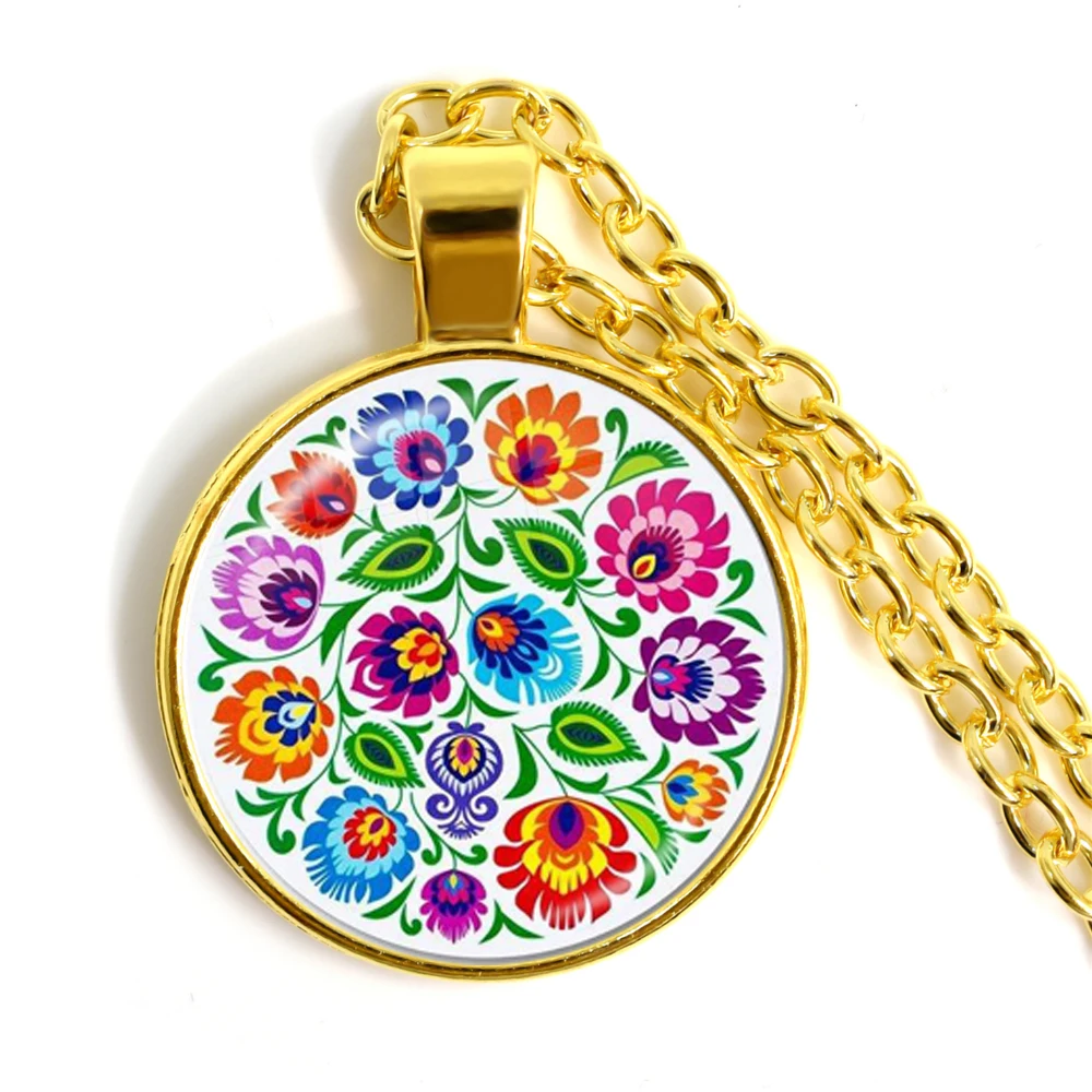 Ожерелье с подвеской в виде польского народного искусства 25 мм стеклянный