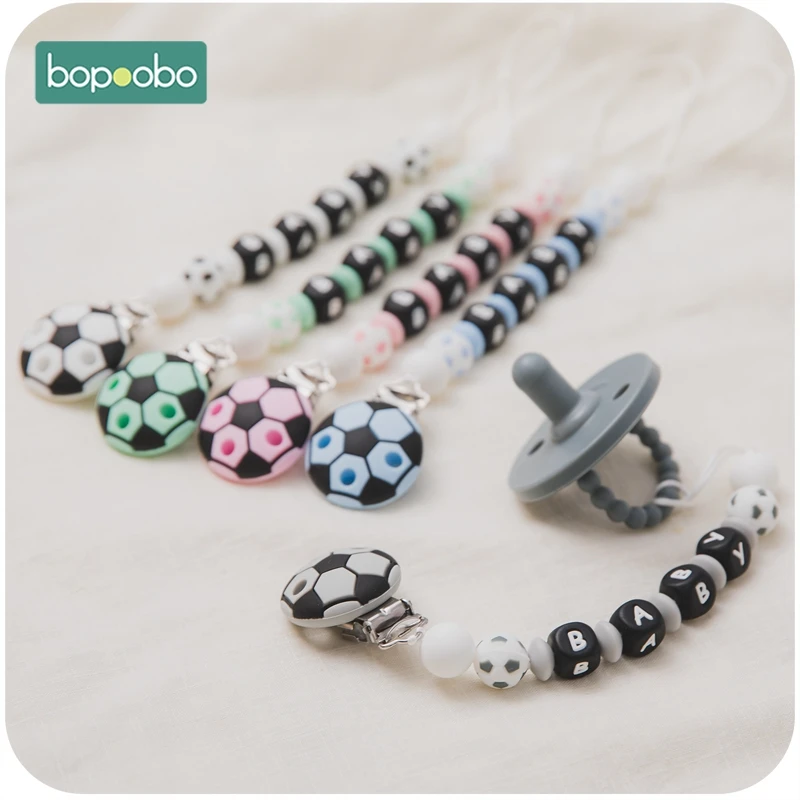 Bopoobo 3pc Silicone Pacifier Clip Cartoon Soocer Soother Clip Nursing Accessories Diy Dummy Clip Chains Wooden Baby Teether