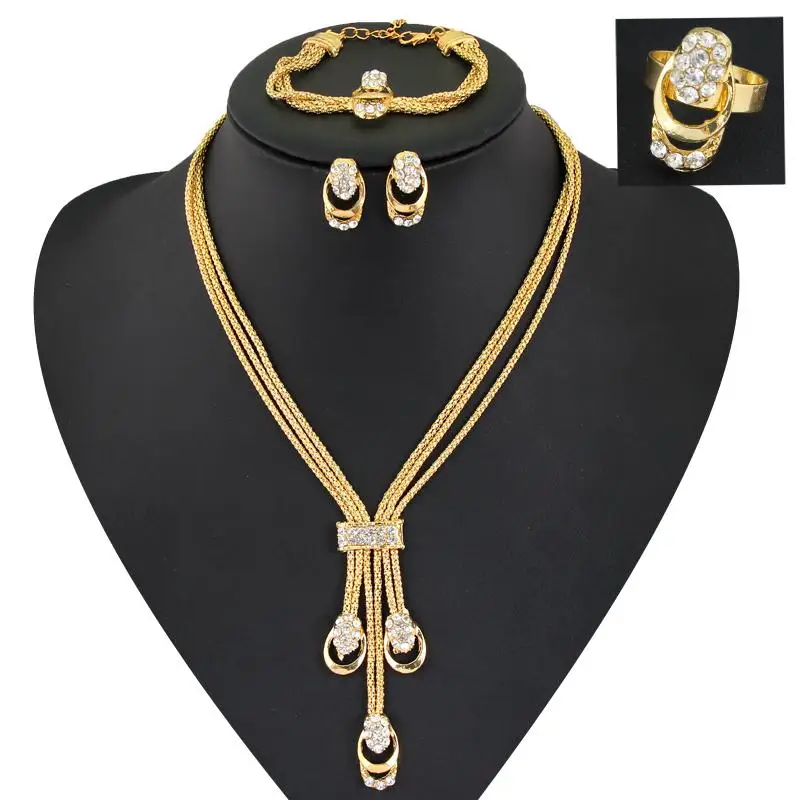 

Gold-color Filled Austrian Crystal Ancient Egyptian Culture Necklace Bracelet Earrings Ring Wedding 4-Piece Jewelry Set