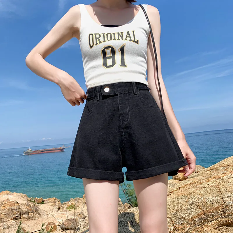 

Women Plus Size Shorts Summer Thin Loose Wide-Leg Female Student Denim Shorts All-Match Curling Casual Womens Denim Shorts