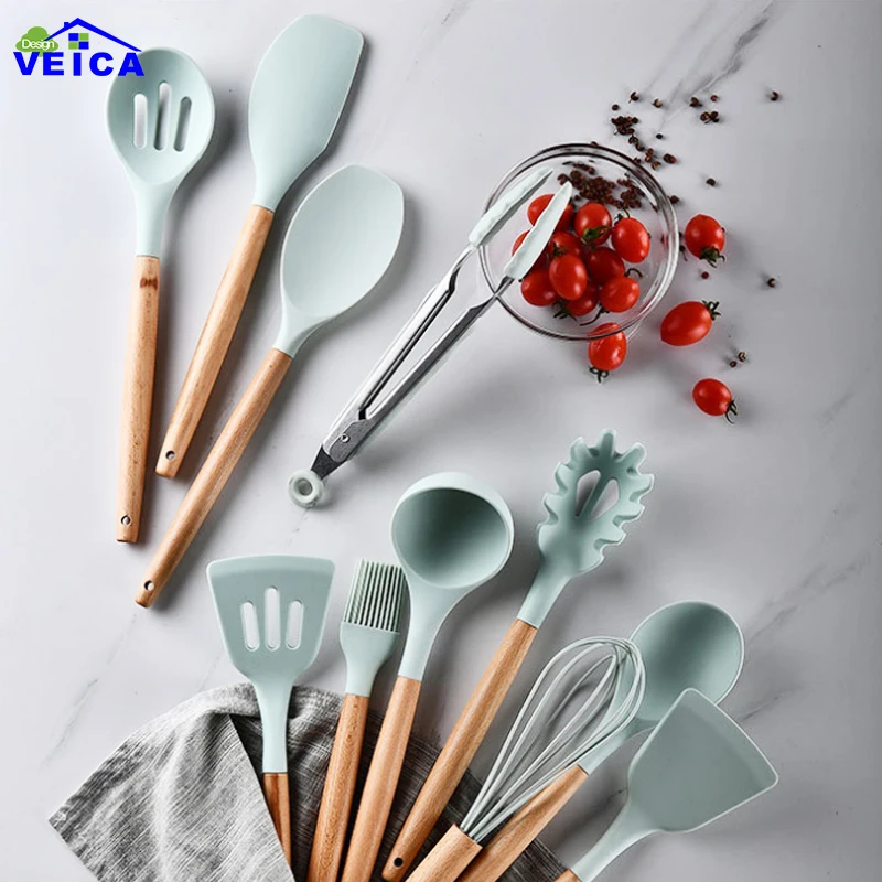 Силиконовые кухонные инструменты 3 цвета наборы для готовки ложка супа лопатка с