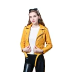 Куртка женская короткая из искусственной кожи, мотоциклетная байкерская куртка из мягкой искусственной кожи, желтая синяя, 59, весна-осень