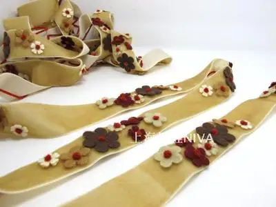 1 дюйм войлочный цветок с вышивкой пряжи на красная бархатная лента | шитье