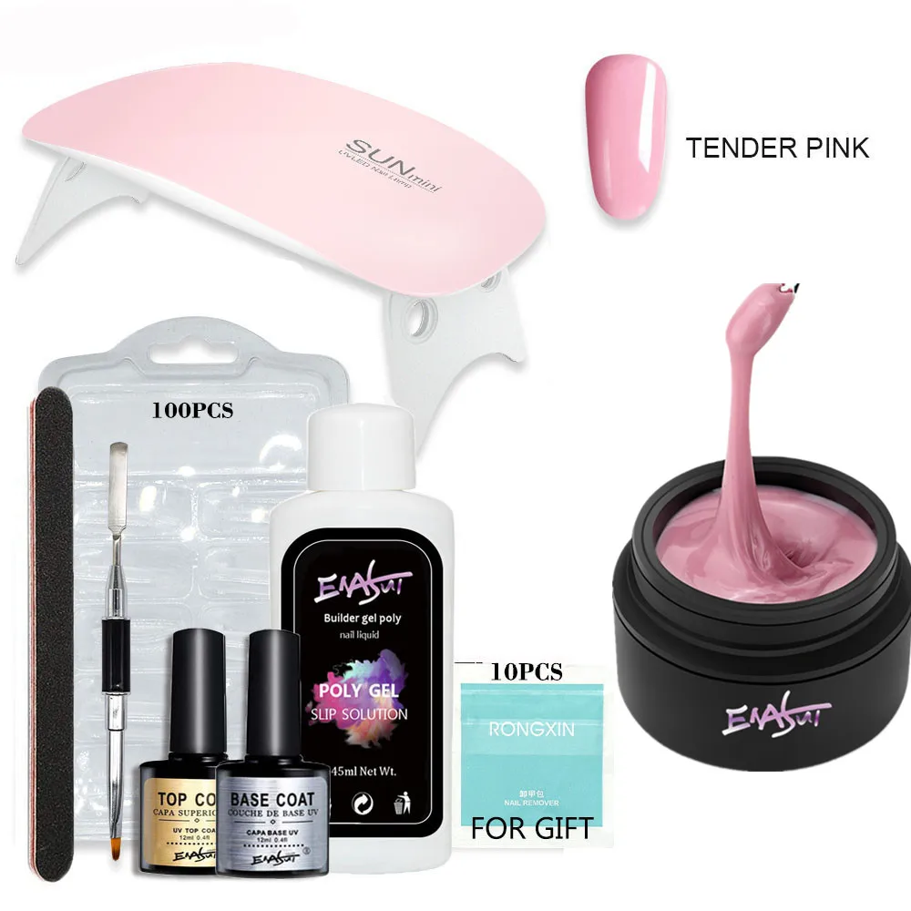 ENASUI Quick Extension Nail Gel Nail Builder Extend Gel Led Lamp 9Pcs/Kit Pink UV LED Gel Poly Polish Building Soak off Gel Kit