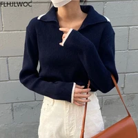 chic korean femme tops women fashion winter spring basic wear jumpers solid knitted pullovers short sweaters