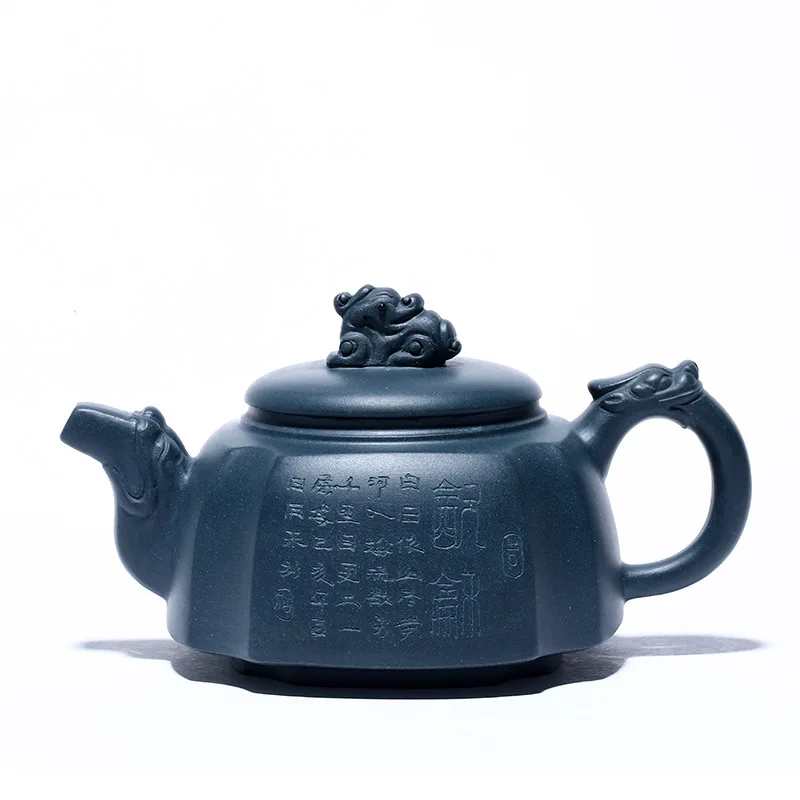 

Yixing Purple Clay Pot,Raw Mine Azure Clay, Longzun Kung, Fu,Tea Set,Teapot,Zisha Drinkware,Suit for Green Tea,Puer,Dark