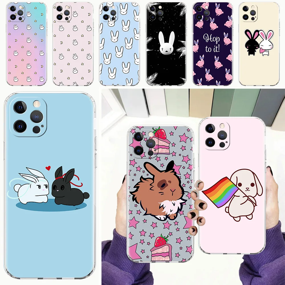 

Funny Cartoon Bunny Phone Case For iPhone 13 11 12 Pro Max X XR XS 7 8 Plus SE 2020 Luxury Clear Soft Silicone Cover Fundas