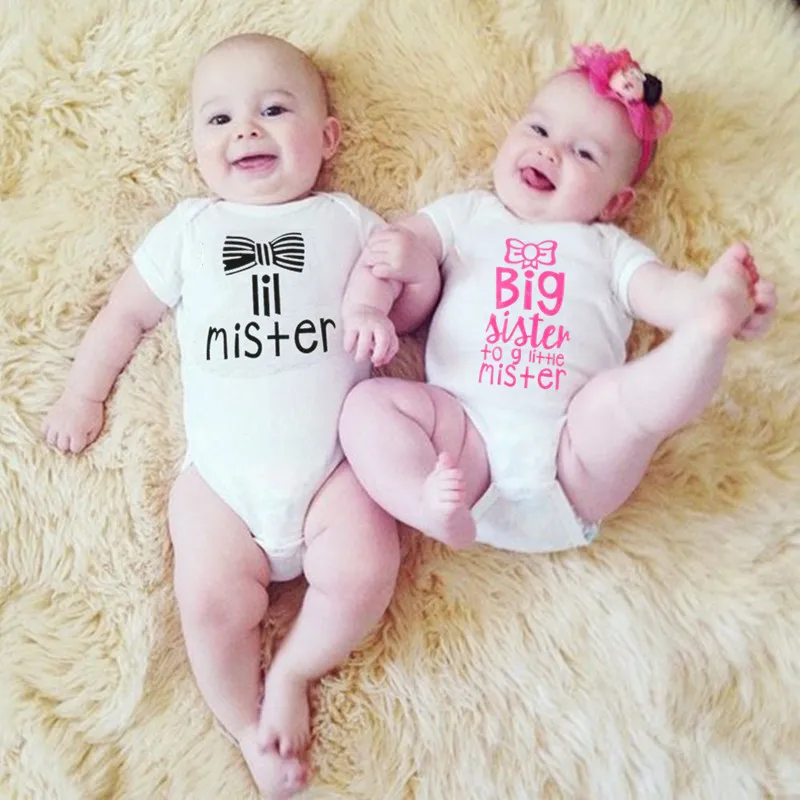 Боди Big Sister and Little Mister для маленьких мальчиков и девочек комбинезон новорожденных