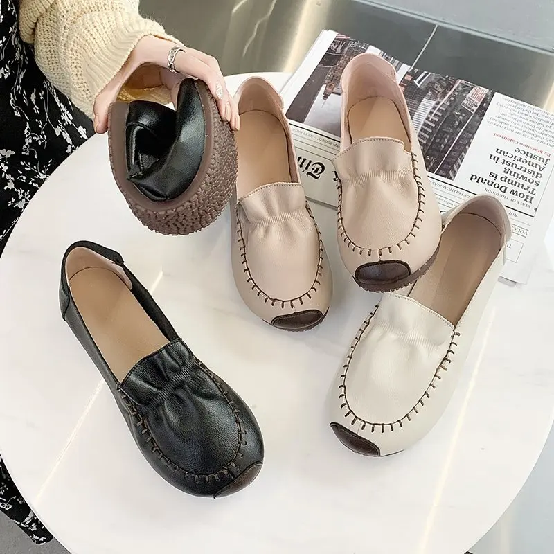 

Women Loafers Slip on Sewing Flat Shoes Platform Ladies Solid Fashion Casual Female Comfort Shoes Summer PU Leather Flats Shoes