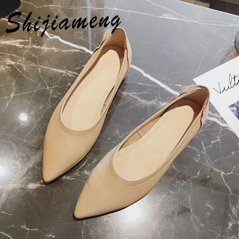 

Pointed granny shoes women's flat sole shoes 2021 spring new pregnant women's shoes black soft leather women's shoes